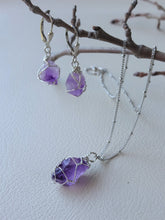Load image into Gallery viewer, Raw Amethyst Wire Wrapped Earrings 