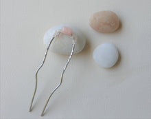 Load image into Gallery viewer, Pink Gem Hair Fork, Silver Hand Forged Hair Pin