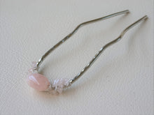Load image into Gallery viewer, Pink Gem Hair Fork, Silver Hand Forged Hair Pin 