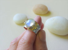 Load image into Gallery viewer, Natural Moonstone Wide Band Ring, Adjustable Wrap Ring