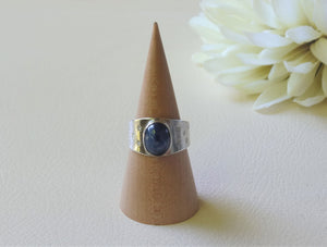 Silver Kyanite Wide Band Ring, Adjustable Wrap Ring