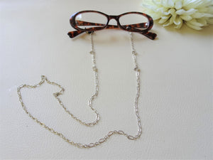 Simple Silver Eye Glasses Chain With Gemstones, Mask Lanyard