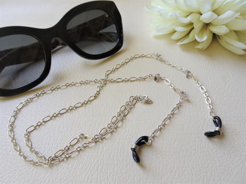 Simple Silver Eye Glasses Chain With Gemstones
