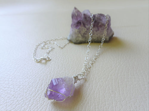 Raw Amethyst Wire Wrapped Necklace