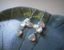 Load image into Gallery viewer, Keshi Pearl Triplet Earrings, Wedding Pearl Jewelry
