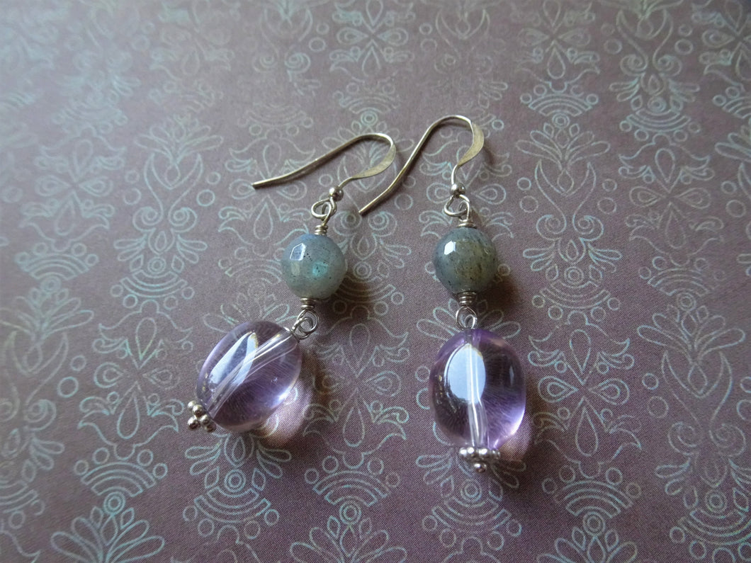 Pink Amethyst and Labradorite Duo Earrings 