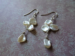 Keshi Pearl Triplet Earrings, Wedding Pearl Jewelry