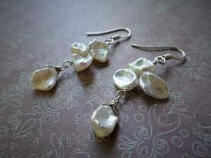 Keshi Pearl Triplet Earrings, Wedding Pearl Jewelry