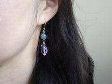 Load image into Gallery viewer, Pink Amethyst and Labradorite Duo Earrings  on Ear