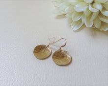 Load image into Gallery viewer, Gold Hammered Disc Earrings, Minimalist Circle Earrings