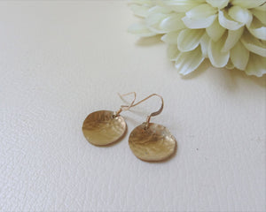 Gold Hammered Disc Earrings, Minimalist Circle Earrings