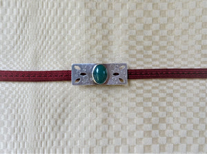 Green Gemstone Obidome, Rectangle Silver Obi Jewelry