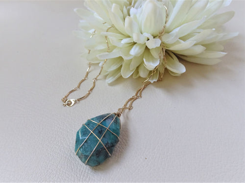 Wire Wrapped Amazonite Long Necklace