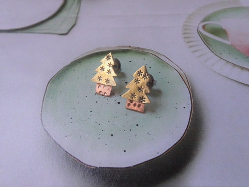 Christmas Tree Stud Earrings, Small Tree Jewelry