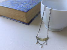 Load image into Gallery viewer, Crescent Moon Antique Bronze Pendant, Boho Chic Pearl Necklace.
