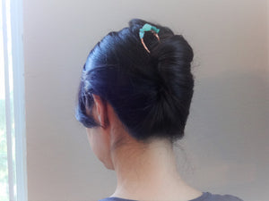 handmade gemstone hair pin on hair