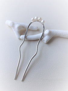 Pearl Hair Stick, Silver Hair Fork, Wedding Hair Pins