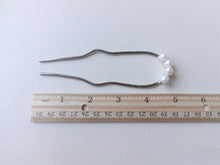 Load image into Gallery viewer, Pearl Hair Stick, Silver Hair Fork, Wedding Hair Pins