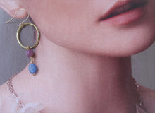 Load image into Gallery viewer, Gold Hoop and Kyanite Earrings, Open Oval Earrings
