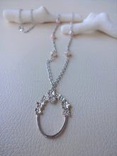Load image into Gallery viewer, Pink Pearl Eye Glasses Holder Necklace,  Silver Oval Loop Long Necklace.