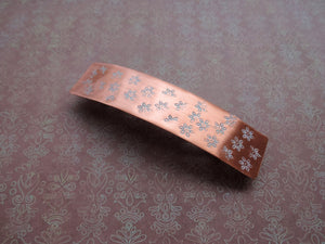 Rectangle Hair Clip, White Hand Stamped Floral Hair Barrette.