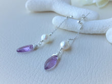 Load image into Gallery viewer, Amethyst and Pearl Long Earrings
