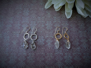 Herkimer Diamond Gold Short Earrings, Raw Stone Earrings