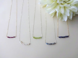 Dainty Beaded Bar Necklace, Choose Your Metal and Gems.