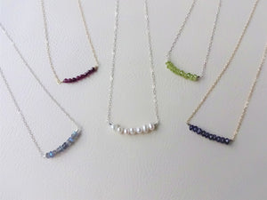 Dainty Beaded Bar Necklace, Choose Your Metal and Gems.