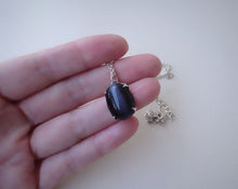 Load image into Gallery viewer, Oval Cabochon Stone Silver Pendant, Gray Cat&#39;s eye Necklace