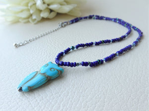 Blue Owl Beaded Necklace