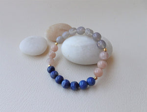 Blue and Pink Stretch Beaded Bracelet