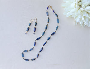 Blue Roman glass Necklace and matching earrings