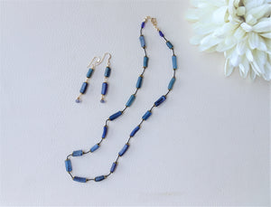 Blue Roman glass Necklace and matching earrings