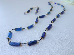 Blue Roman glass silk thread necklace