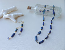 Load image into Gallery viewer, Blue Roman Glass and Tanzanite Dangle Earrings