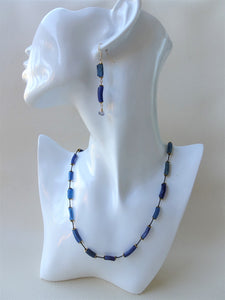 Blue Roman Glass and Tanzanite Dangle Earrings