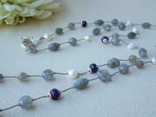 Load image into Gallery viewer, Labradorite Long Necklace, Silk Thread Necklace