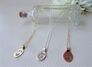 Hand Stamped Minimalist Pendant, Tree of Joy Necklace