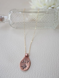 Hand Stamped Minimalist Pendant, Tree of Joy Necklace