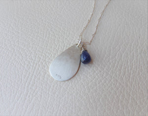Starry Night Sapphire Pendant, Sterling Silver Teardrop Necklace
