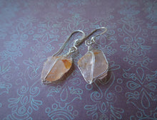Load image into Gallery viewer, Rose Quartz Wire Wrapped Earrings, Raw Stone Earrings