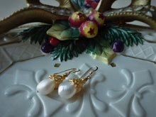 Load image into Gallery viewer, Gold Baroque Pearl Earrings, Filigree Cone Earrings