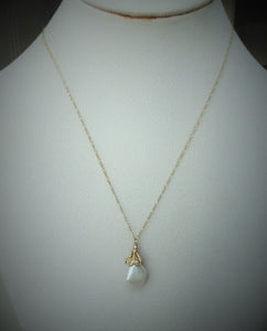 Pearl Solitaire Necklace, Gold Baroque Pearl Necklace
