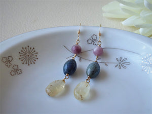 Pink and Blue Citrine Dangle Earrings, Gemstone Dangle Earrings