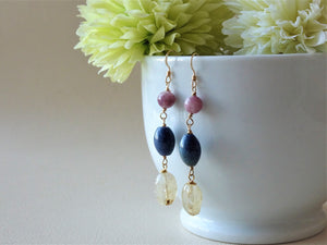 Pink and Blue Citrine Dangle Earrings, Gemstone Dangle Earrings