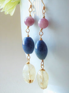 Pink and Blue Citrine Dangle Earrings, Gemstone Dangle Earrings