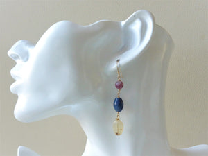 Pink and Blue Citrine Dangle Earrings, Gemstone Dangle Earrings