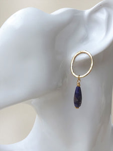 lapis lazuli gold earrings on mannequin