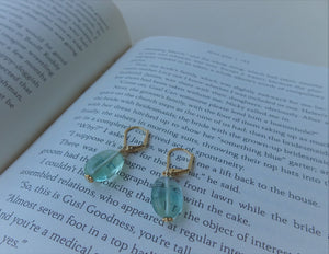 Green Fluorite Earrings, Gold Gemstone Earrings